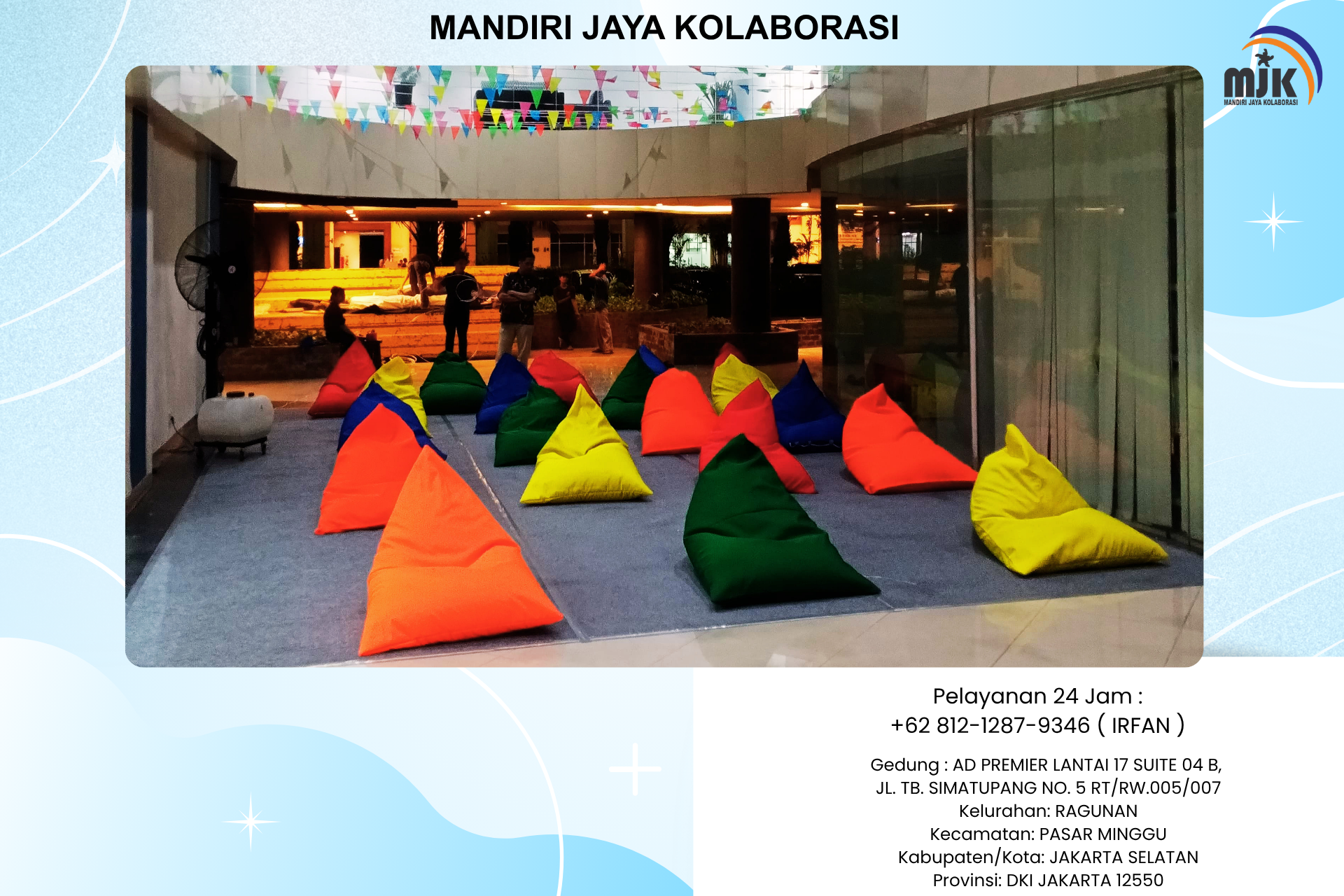 Rental Beanbag kerucut Warna-Warni Bogor
