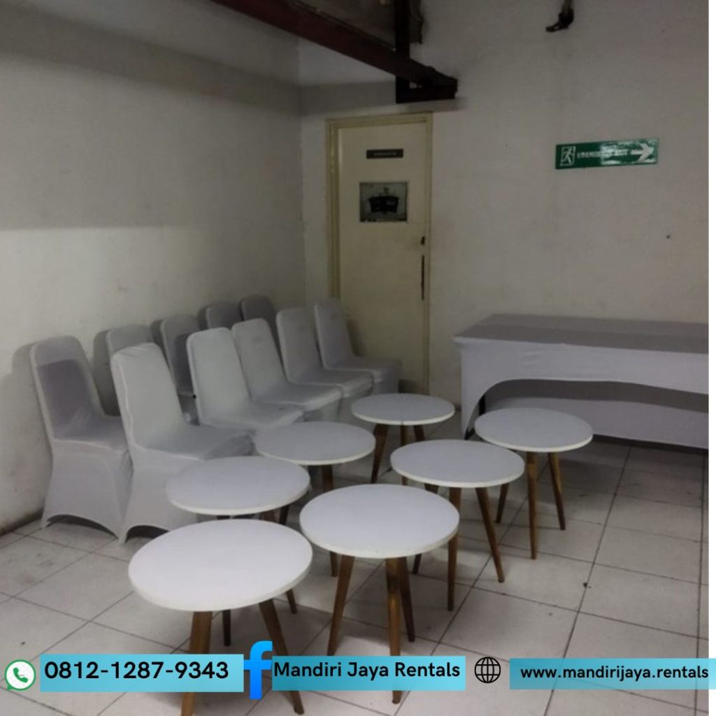 Sewa Meja Barstool Kaca Dan Multiplek lengkap Cover di Jakarta