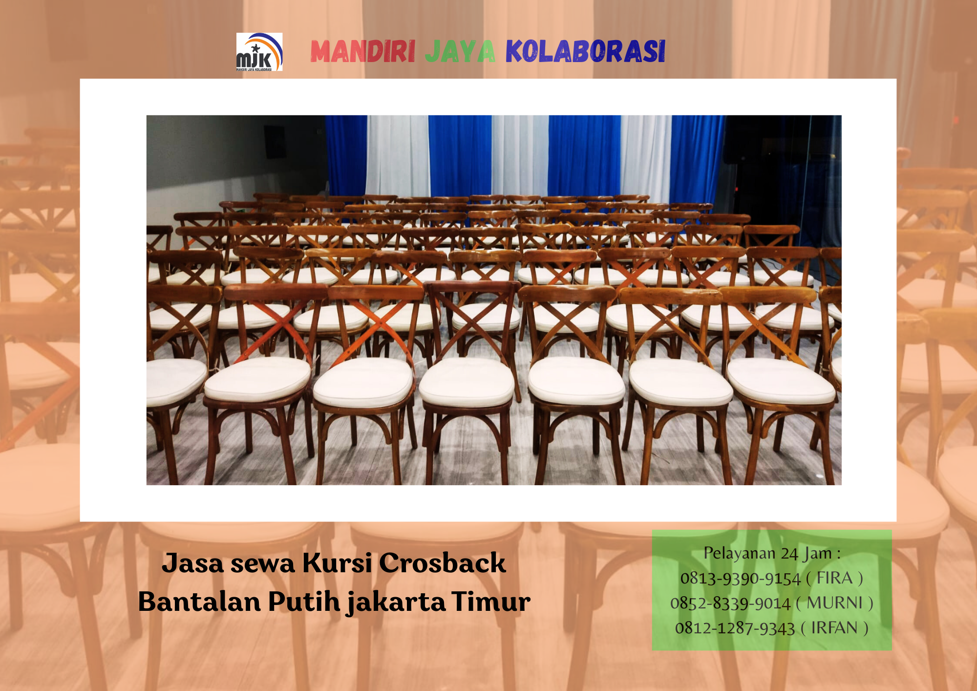 Jasa sewa Kursi Crosback Bantalan Putih jakarta Timur