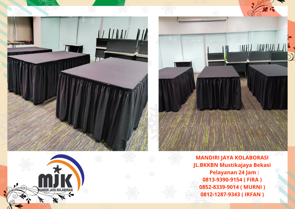Sewa Meja IBM, Round Table Dan Meja Kotak Cover Hitam Daerah Jakarta Desain Elegan