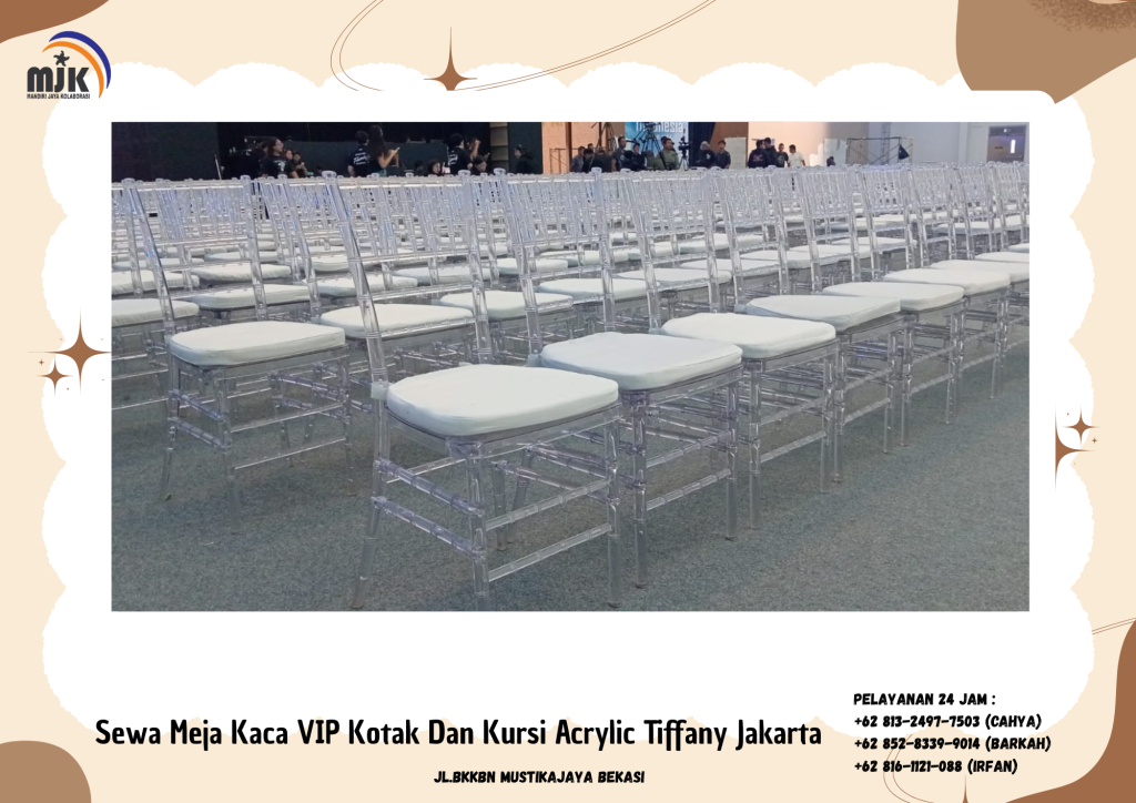 Sewa Meja Kaca VIP Kotak Dan Kursi Acrylic Tiffany Jakarta