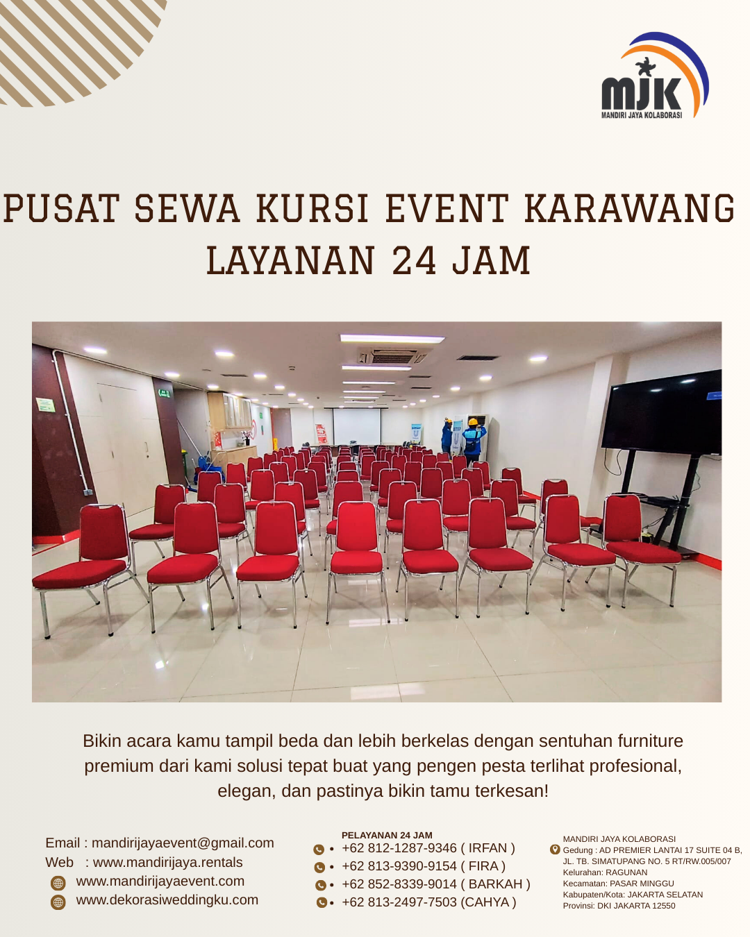 Pusat Sewa Kursi Event Karawang Layanan 24 Jam
