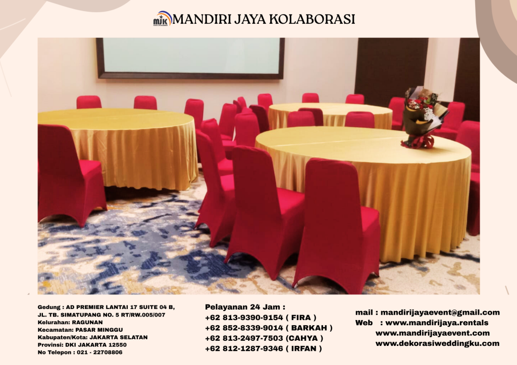 Jasa Sewa Meja Bulat D180 Beragam Cover Area BSD