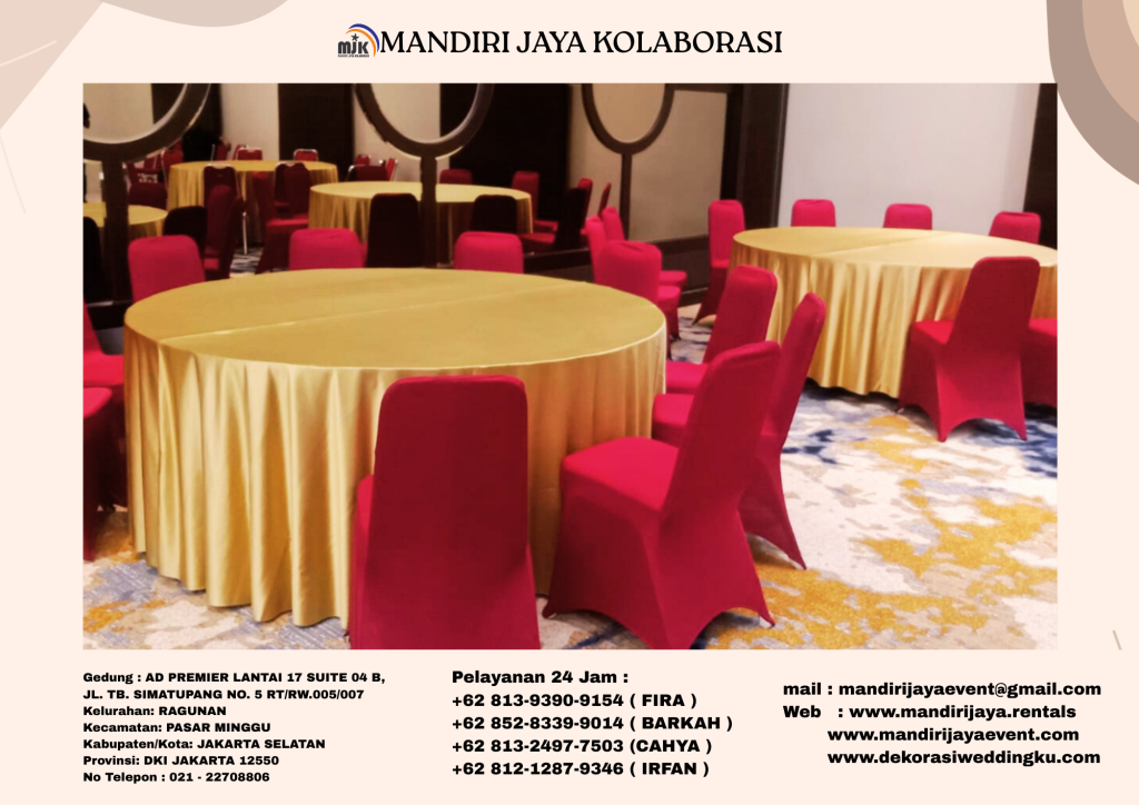 Jasa Sewa Meja Bulat D180 Beragam Cover Area BSD