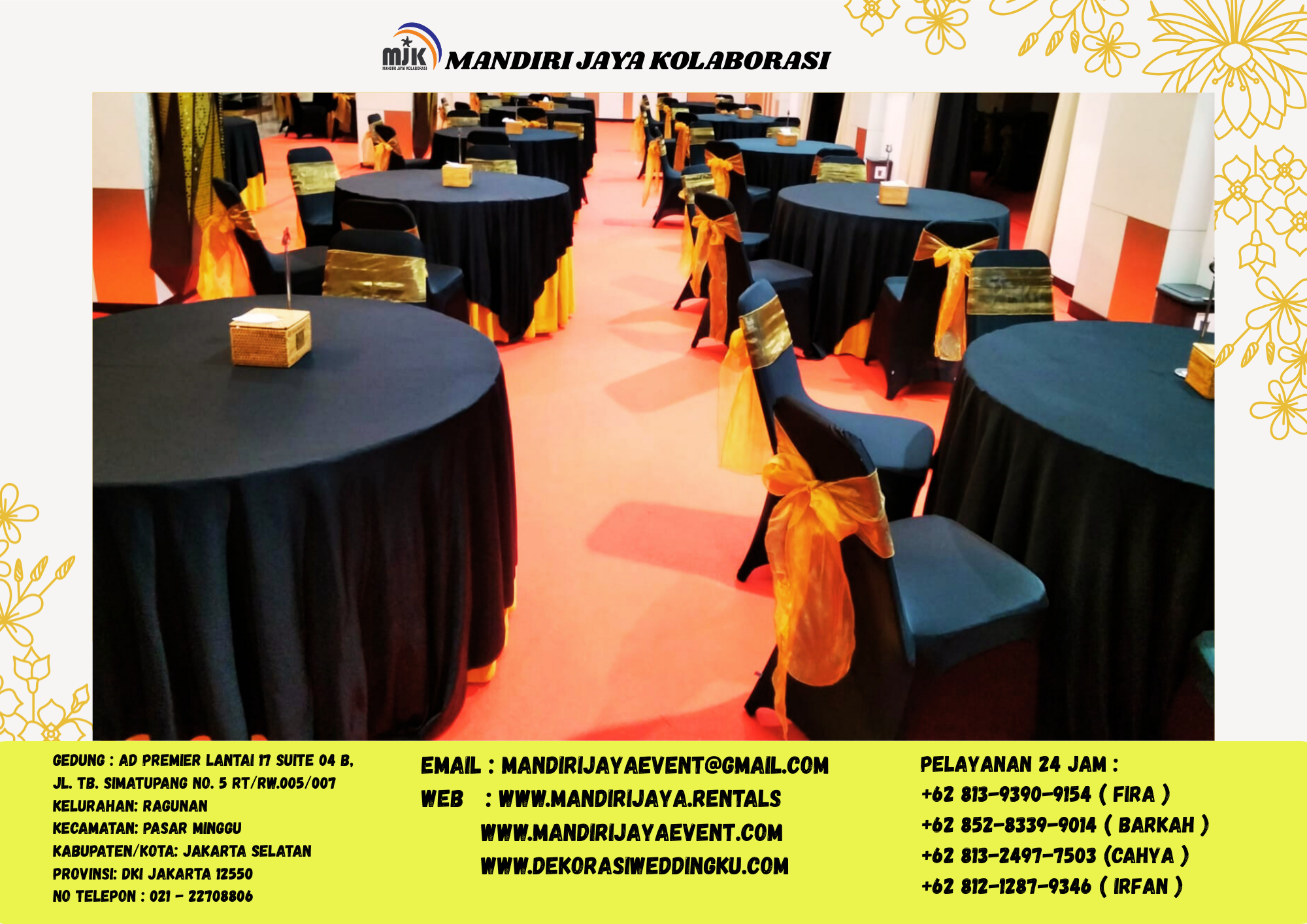 Pusat Sewa Round Table Set Kursi Cover Hitam Area BSD