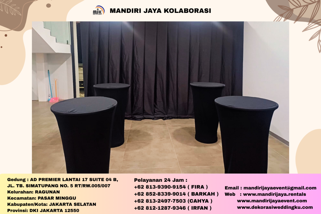 Sewa Kursi Puff, Meja Barstool Cover Hitam Ketat Area PIK 2