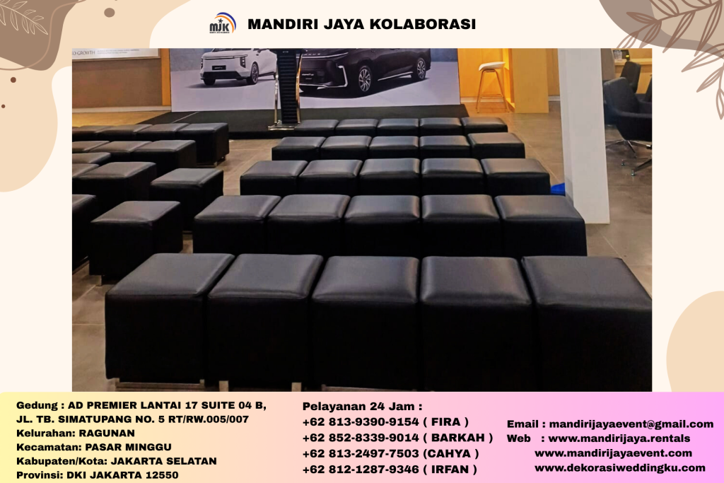 Sewa Kursi Puff, Meja Barstool Cover Hitam Ketat Area PIK 2