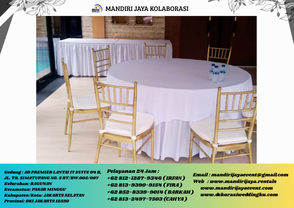 Sewa Kursi Tiffany Aneka Model Type Gold, Putih, Hitam Area Karawang