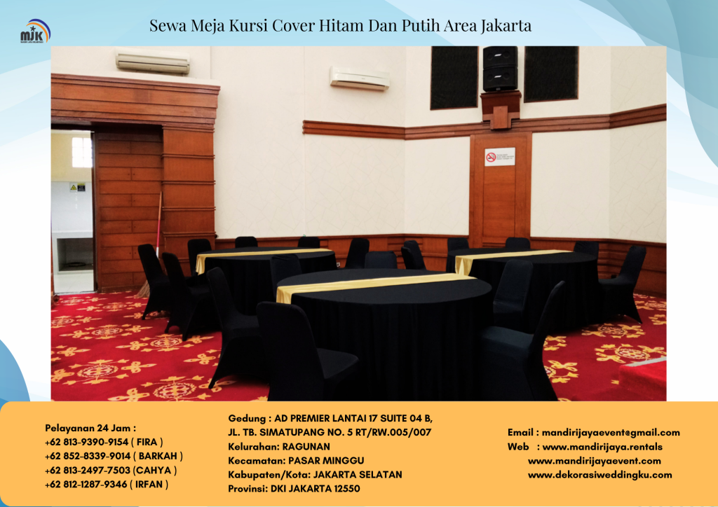 Sewa Meja Kursi Cover Hitam Dan Putih Area Jakarta