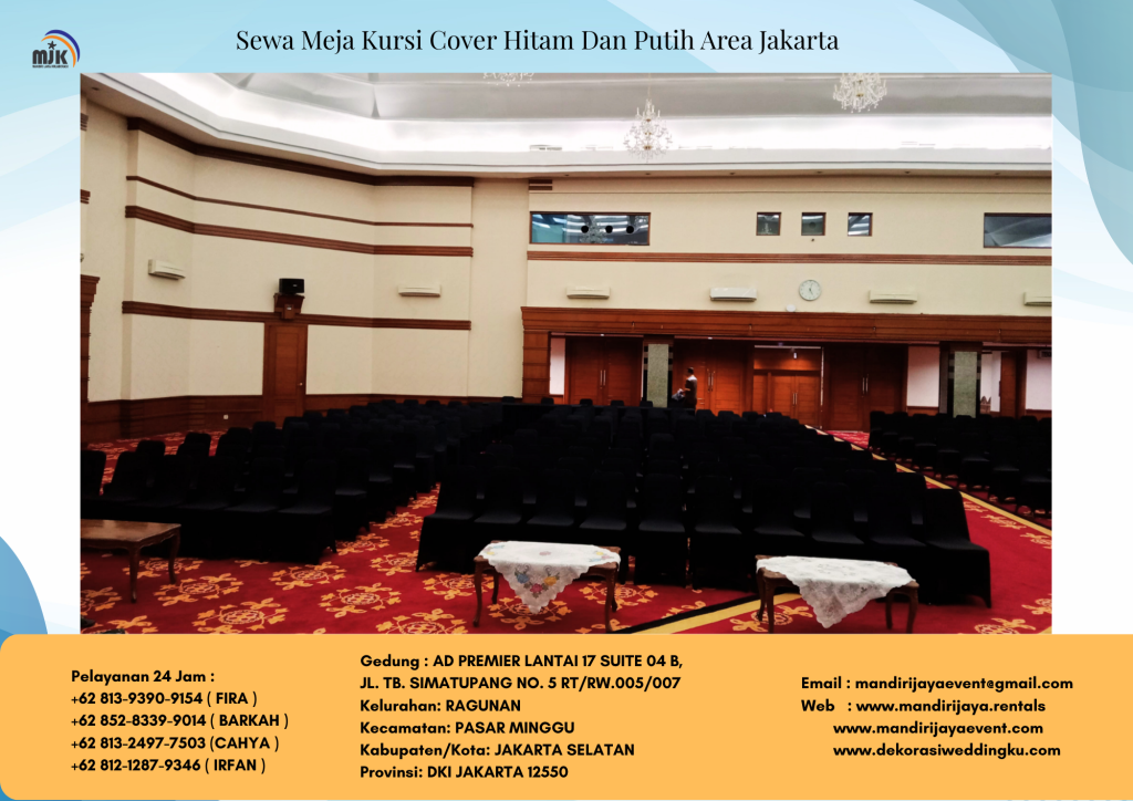 Sewa Meja Kursi Cover Hitam Dan Putih Area Jakarta