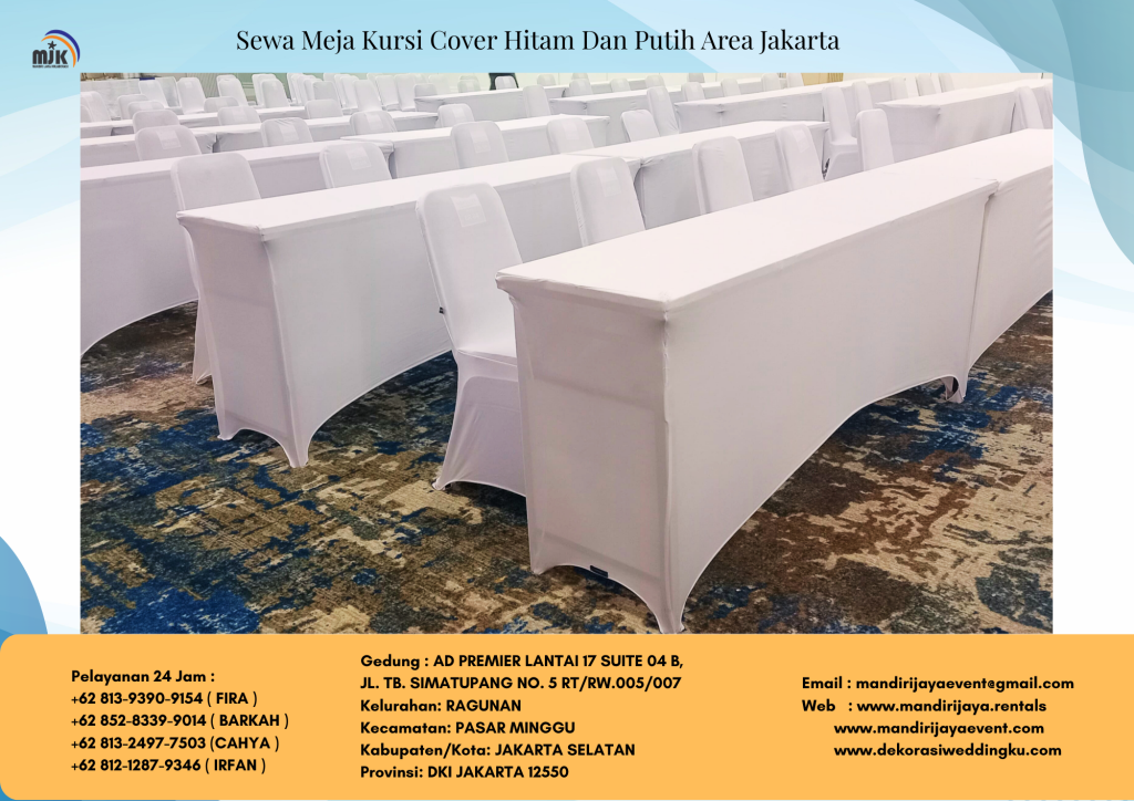 Sewa Meja Kursi Cover Hitam Dan Putih Area Jakarta
