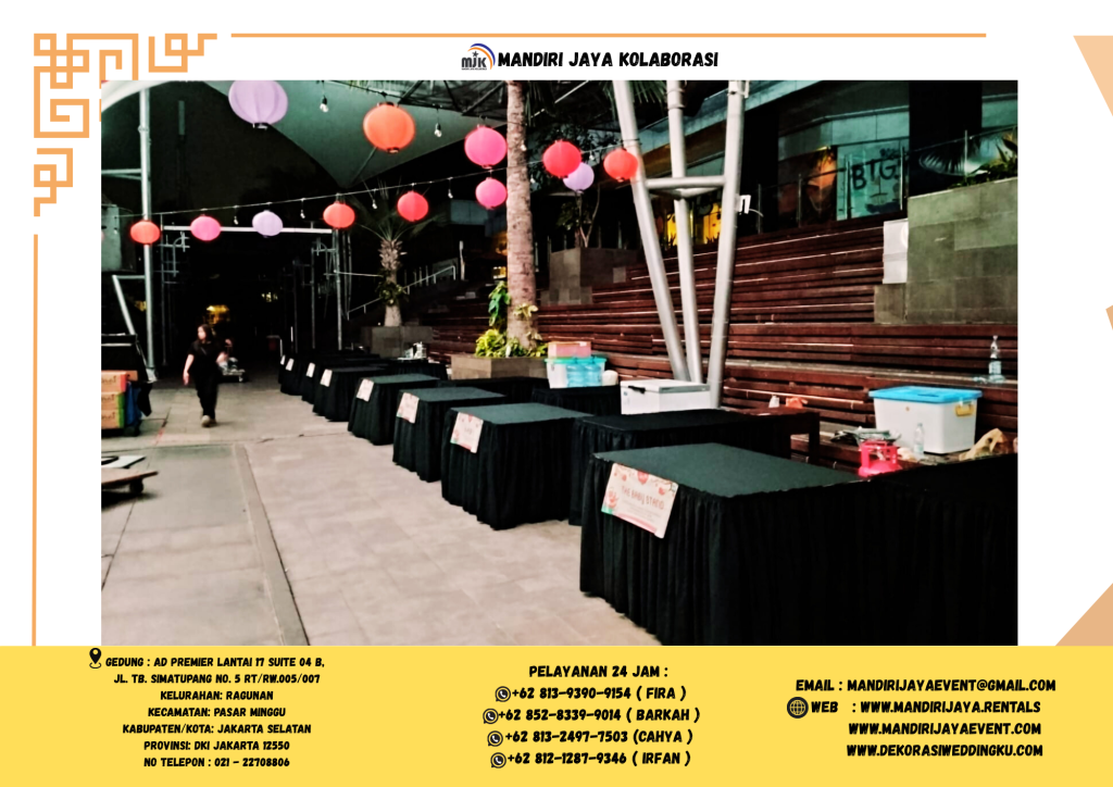 Sewa Meja Taplak Hitam Area Baywalk Pluit Jakarta Utara