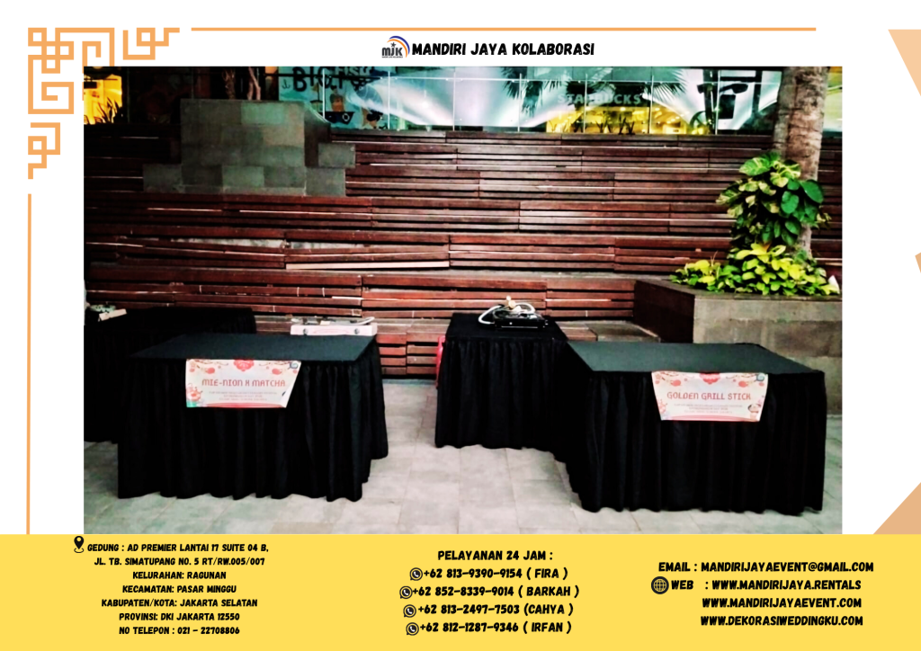 Sewa Meja Taplak Hitam Area Baywalk Pluit Jakarta Utara