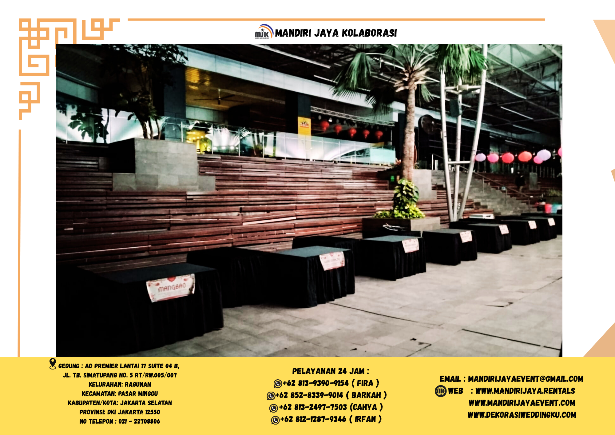 Sewa Meja Taplak Hitam Area Baywalk Pluit Jakarta Utara