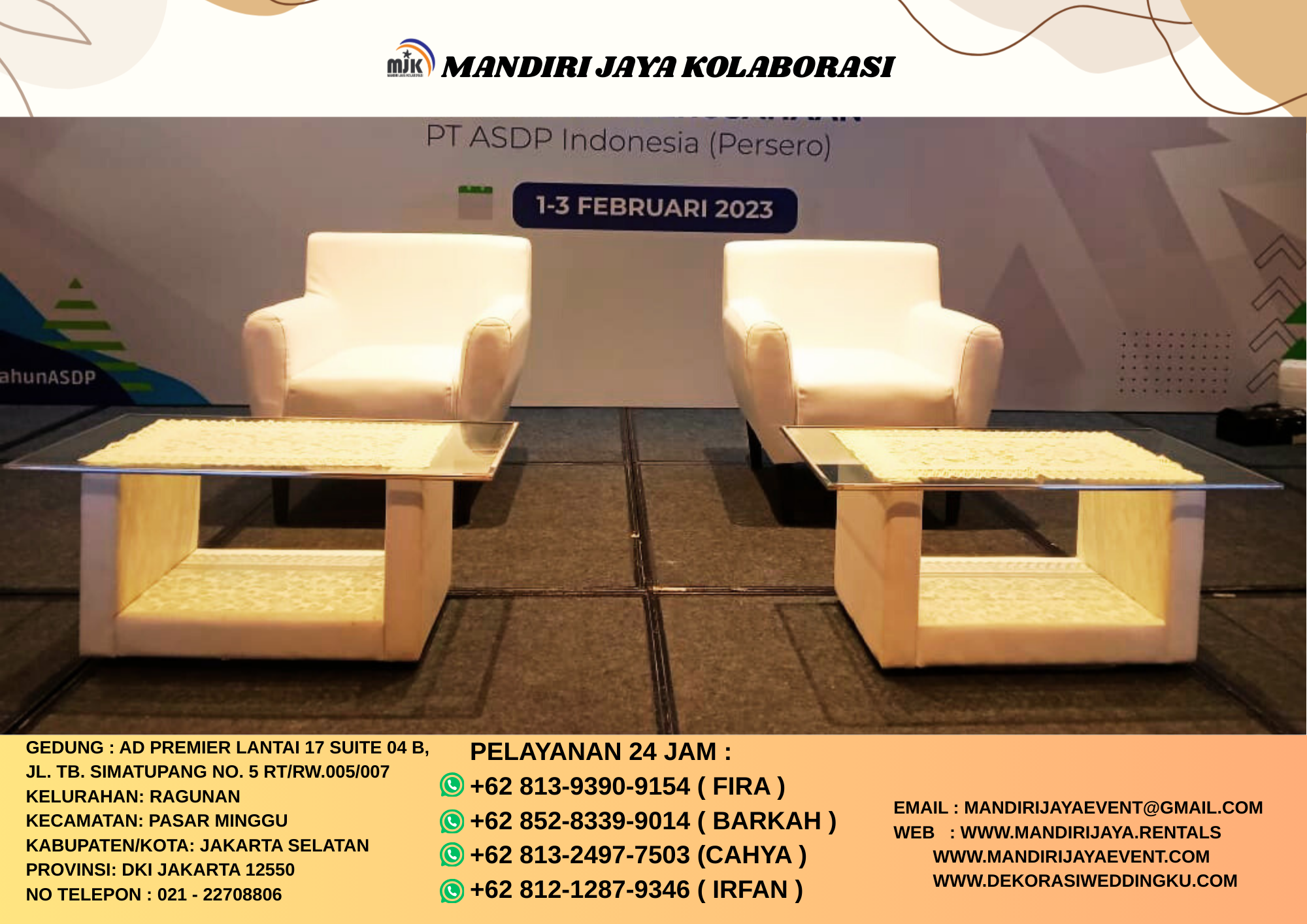 Sewa Sofa Dan Meja Kaca Vip Putih Area Bogor