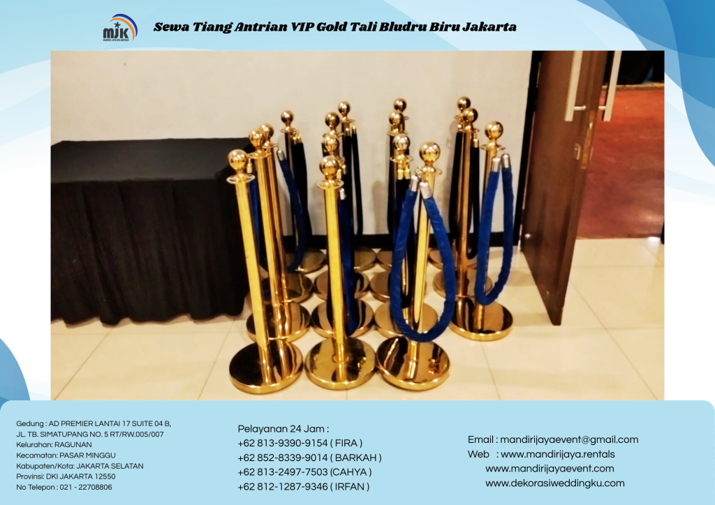 Sewa Tiang Antrian VIP Gold Tali Bludru Biru Jakarta