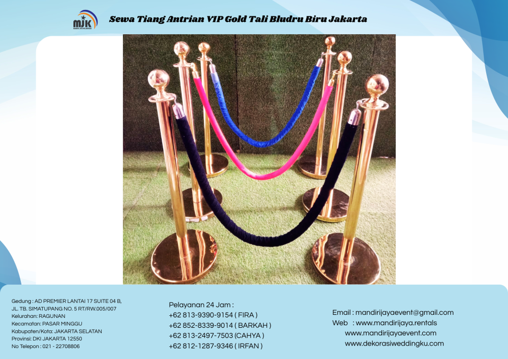Sewa Tiang Antrian VIP Gold Tali Bludru Biru Jakarta