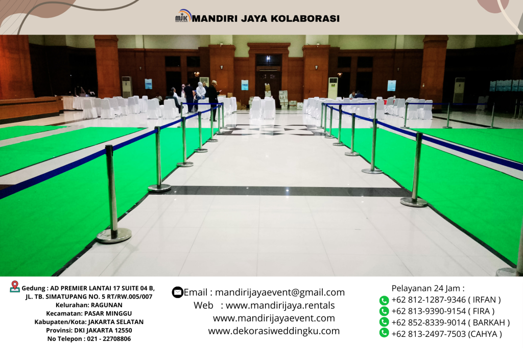 Sewa Karpet Hijau Tiang Antrian Biru Siap Setting Area Bekasi