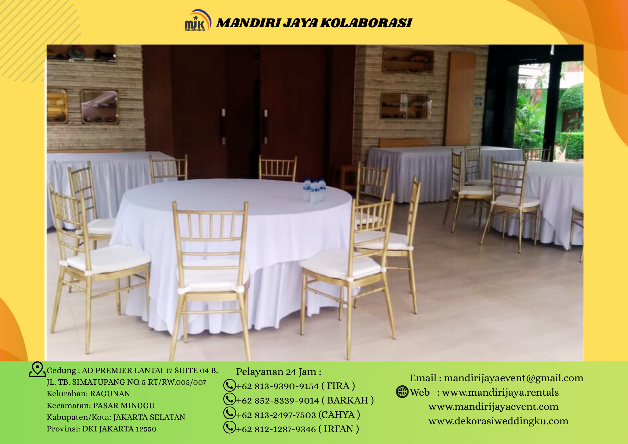 Sewa Meja Bulat Cover Tebar Putih,Kursi Tiffany Bekasi