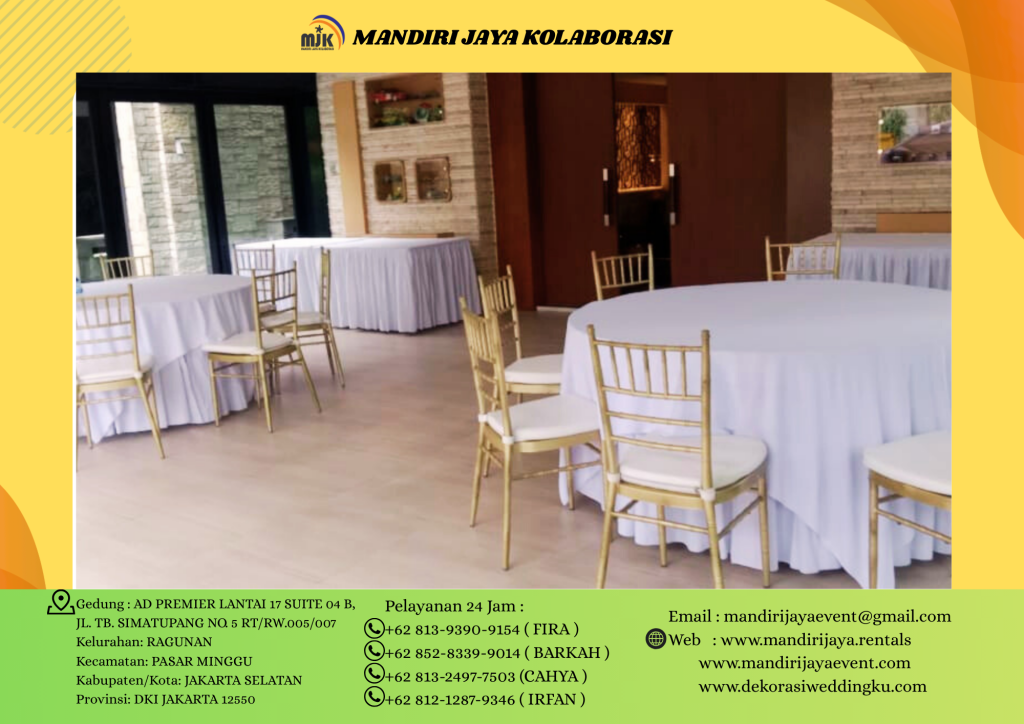 Sewa Meja Bulat Cover Tebar Putih,Kursi Tiffany Bekasi