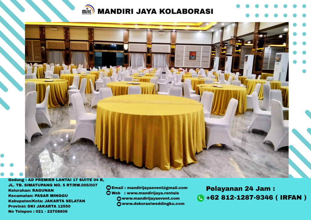 Sewa Round Table D180 Cover Gold Elegan Daerah Jakarta Pusat