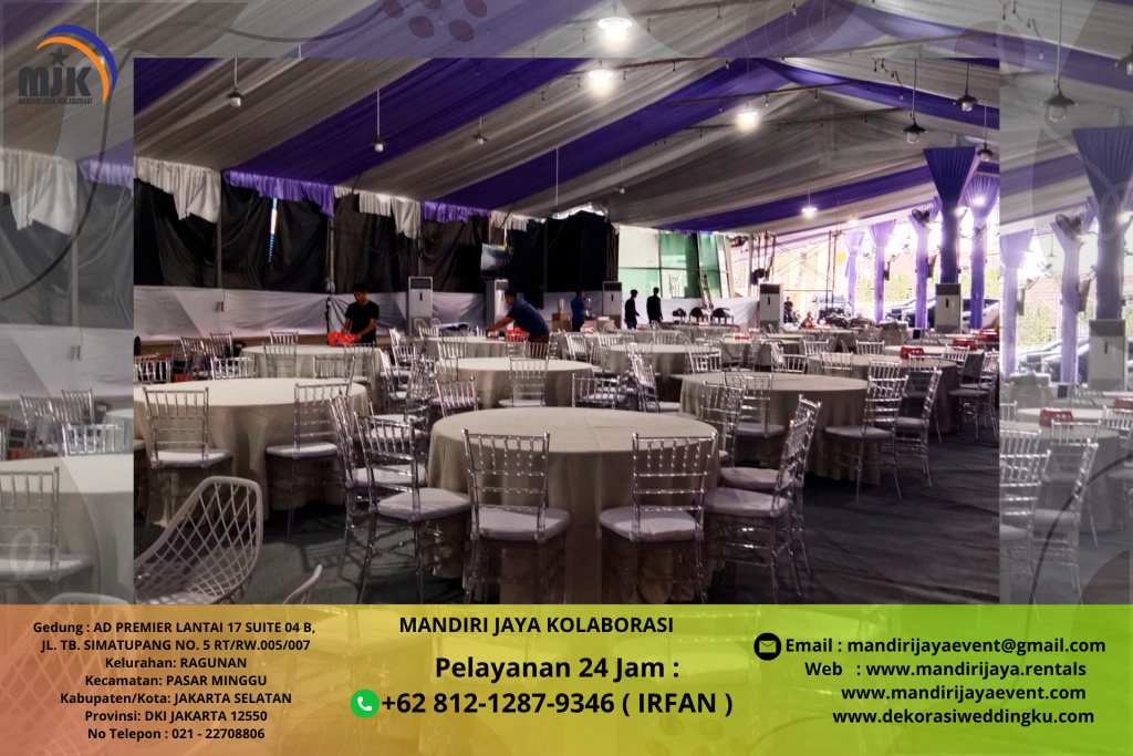 Sewa Tenda Dekor Serut Kain Ungu Putih Jakarta