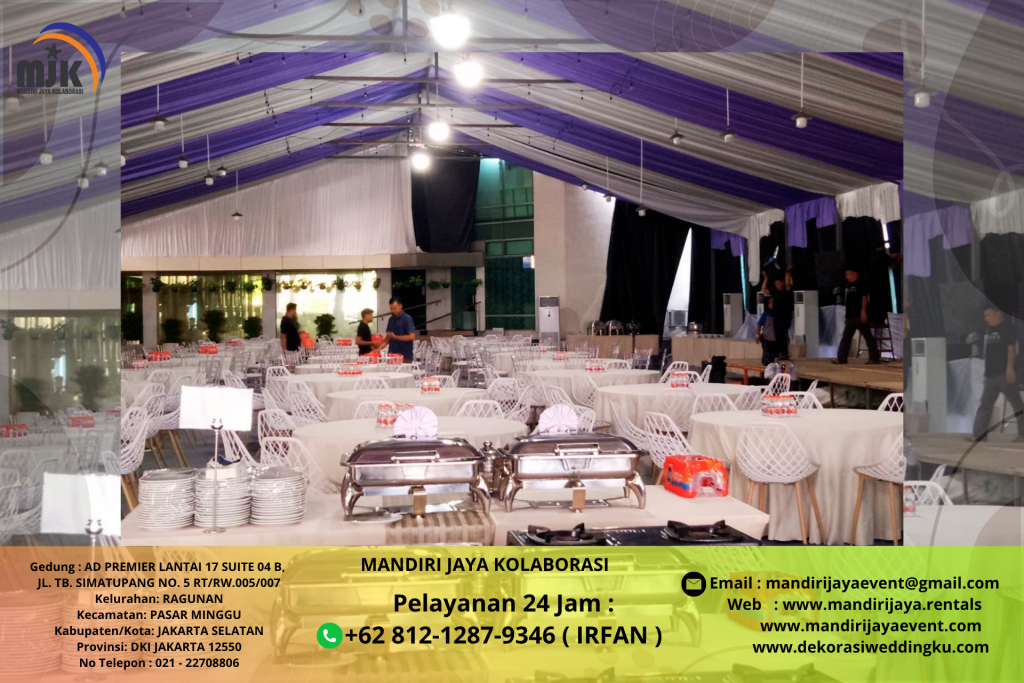 Sewa Tenda Dekor Serut Kain Ungu Putih Jakarta
