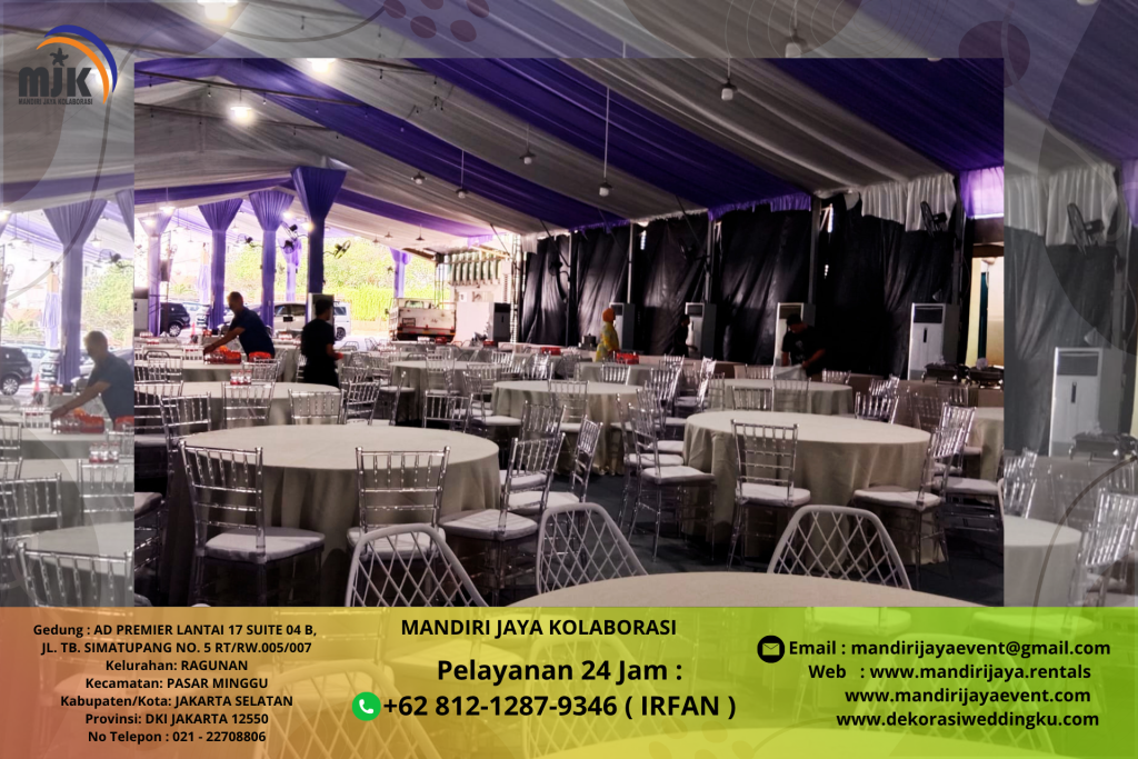 Sewa Tenda Dekor Serut Kain Ungu Putih Jakarta