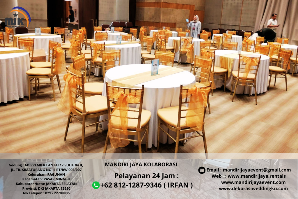 Sewa Meja Bulat Cover Putih, Kursi Tiffany Vip Area Bekasi