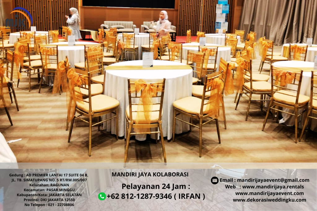 Sewa Meja Bulat Cover Putih, Kursi Tiffany Vip Area Bekasi