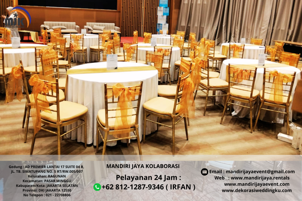 Sewa Meja Bulat Cover Putih, Kursi Tiffany Vip Area Bekasi