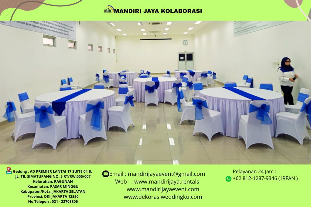 Sewa Meja Bulat Kursi Futura Putih Pita Biru Jakarta Utara