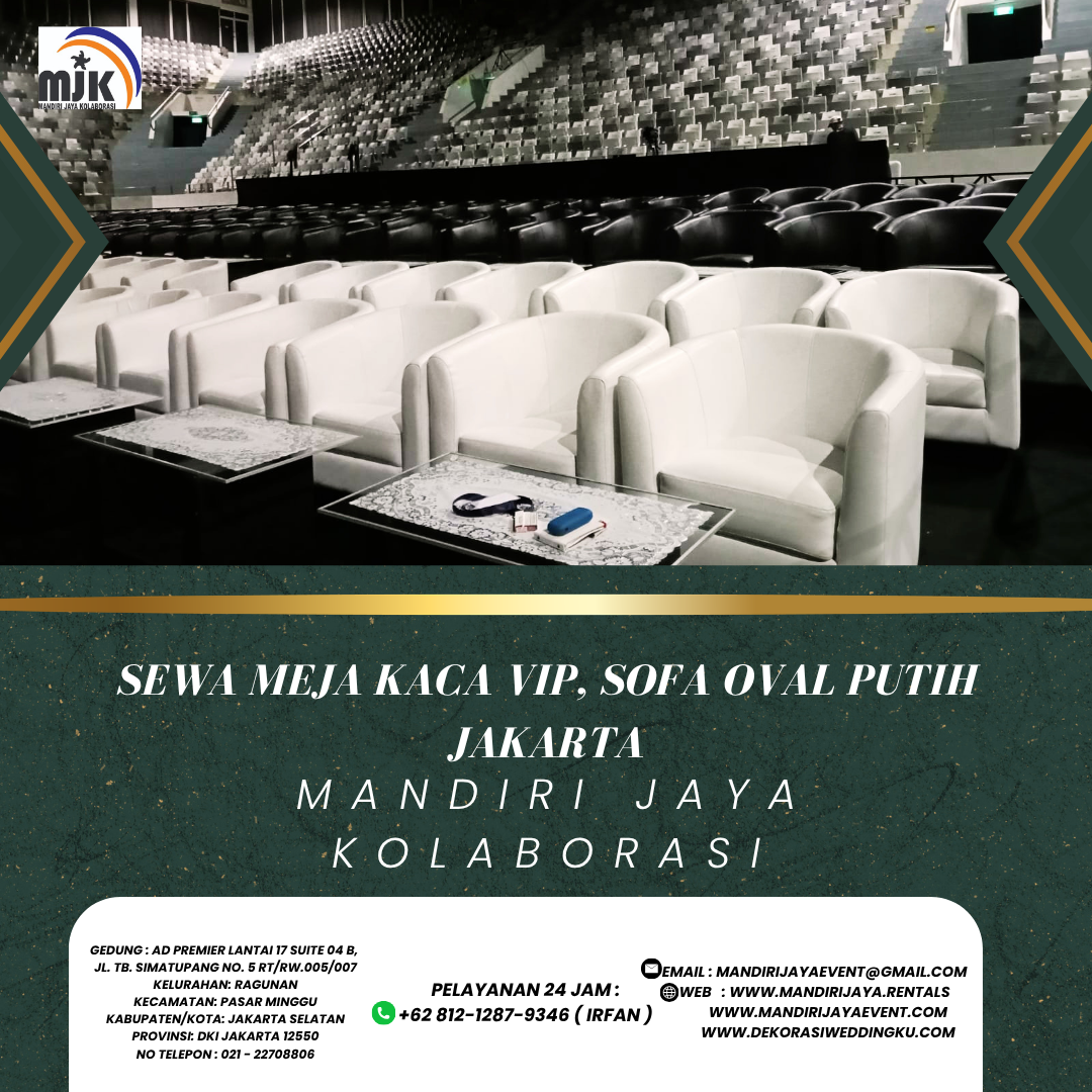 SEWA MEJA KACA VIP, SOFA OVAL PUTIH JAKARTA