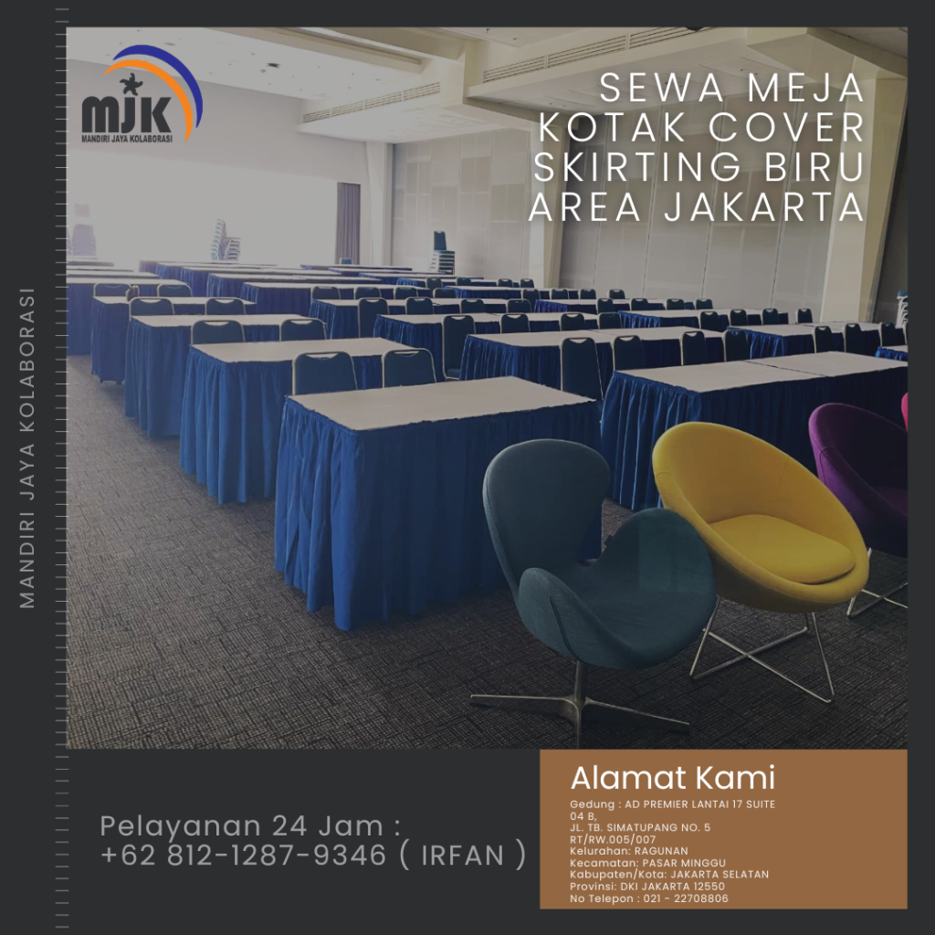 Sewa Meja Kotak Cover Skirting Biru Area Jakarta
