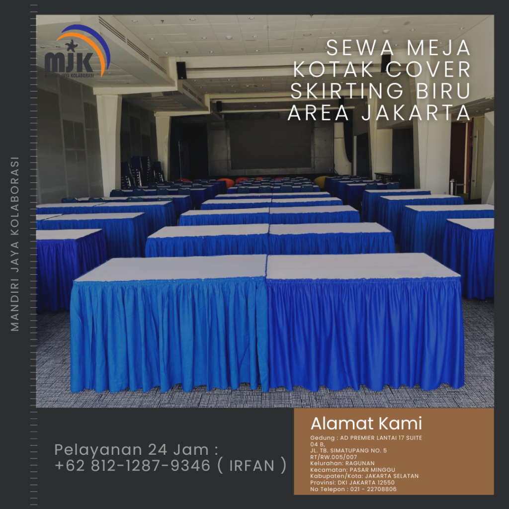Sewa Meja Kotak Cover Skirting Biru Area Jakarta