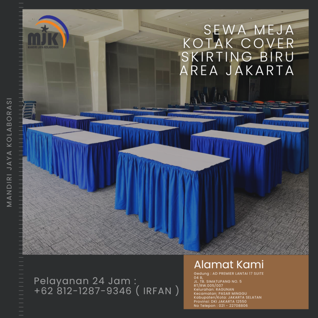 Sewa Meja Kotak Cover Skirting Biru Area Jakarta