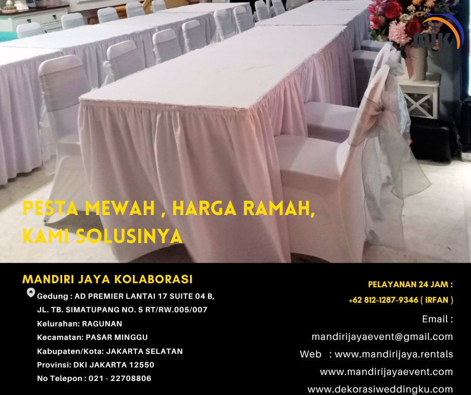 Sewa Meja Kotak Taplak Tebar Putih Jakarta
