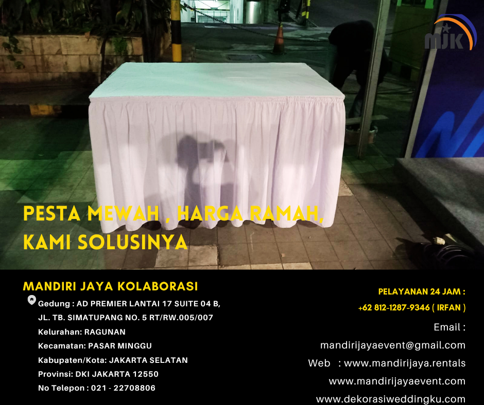 Sewa Meja Kotak Taplak Tebar Putih Jakarta