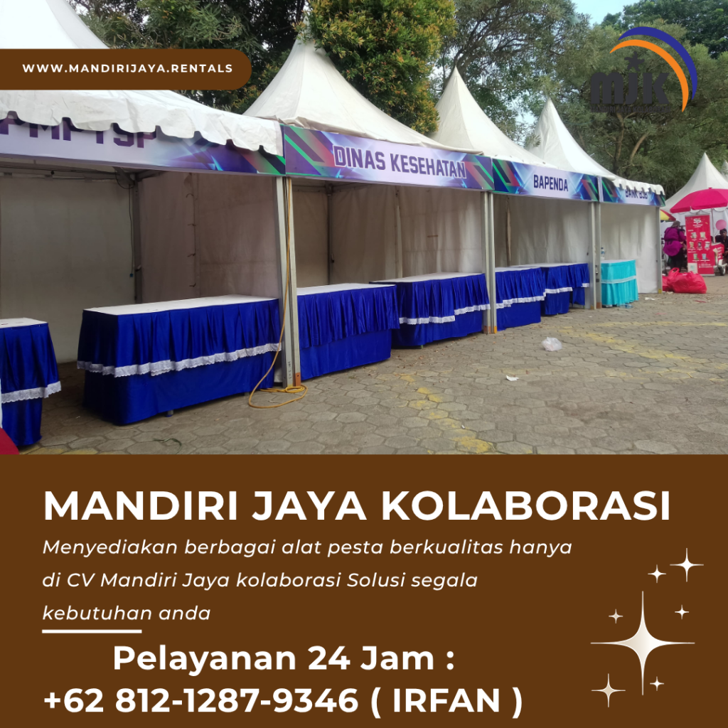 Sewa Tenda Sarnafil Meja Kotak Cover Skirting Biru Area BSD