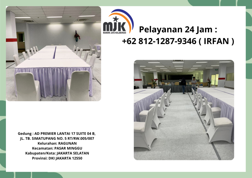 Pusat Sewa Meja Kotak,Kursi event Cover Putih Bersih Jakarta