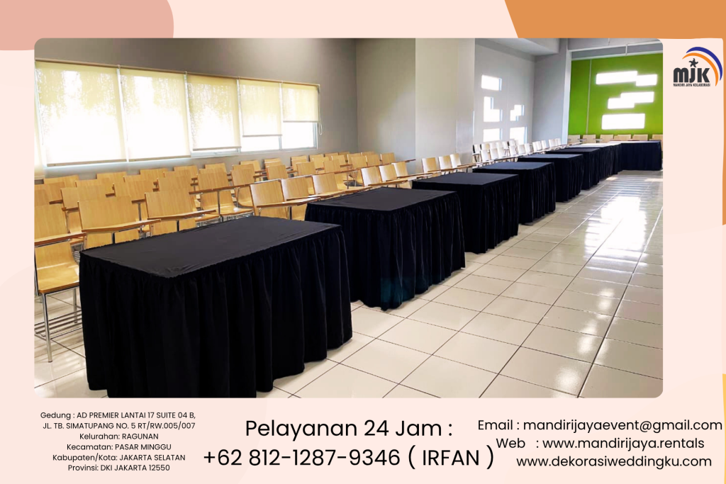 Sewa Kursi Futura Stainless, Meja Kotak Skirting Hitam Area Jakarta