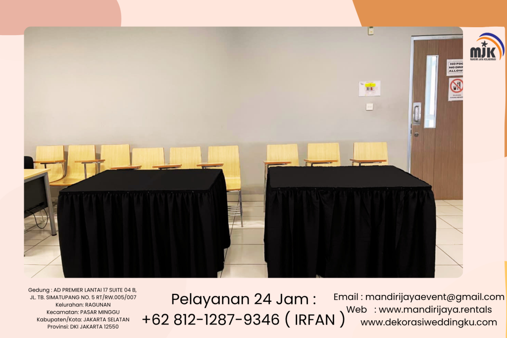 Sewa Kursi Futura Stainless, Meja Kotak Skirting Hitam Area Jakarta