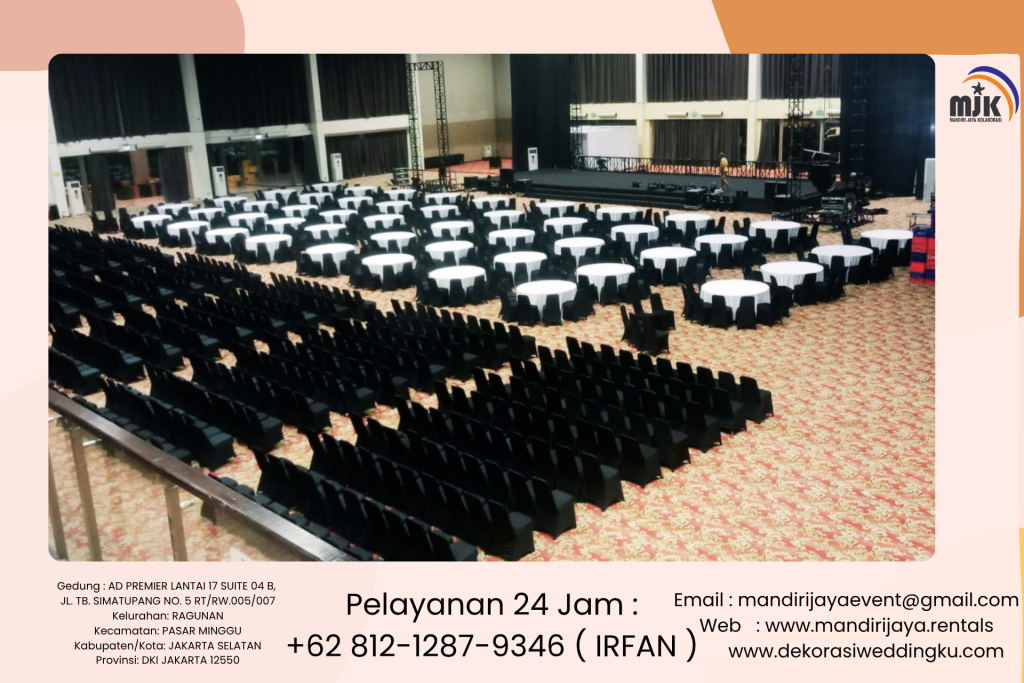 Sewa Meja Bulat Cover Putih, Kursi Futura Hitam Ketat Stok Banyak Di BSD