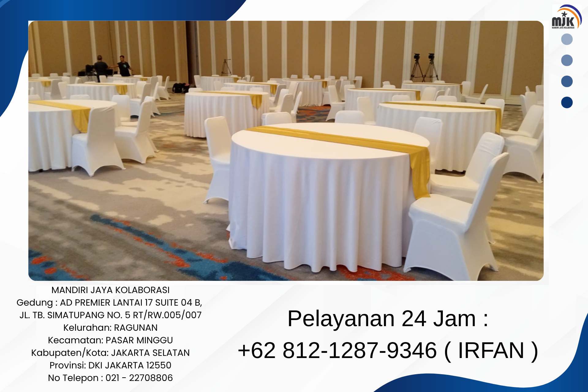 Sewa Meja Bulat Cover Skirting Putih Pita Gold,Kursi Di Jakarta Timur