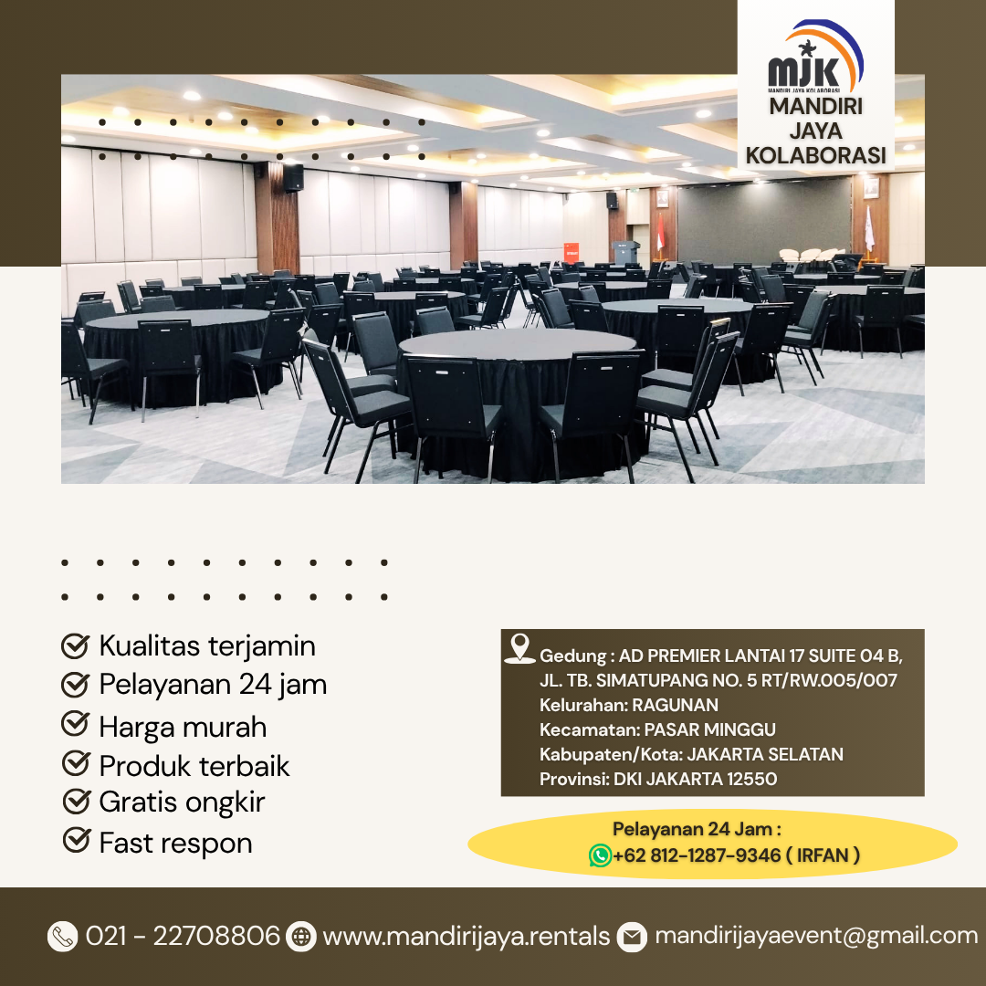 Sewa Meja Bundar Cover Taplak Meja Skirting Hitam Depok