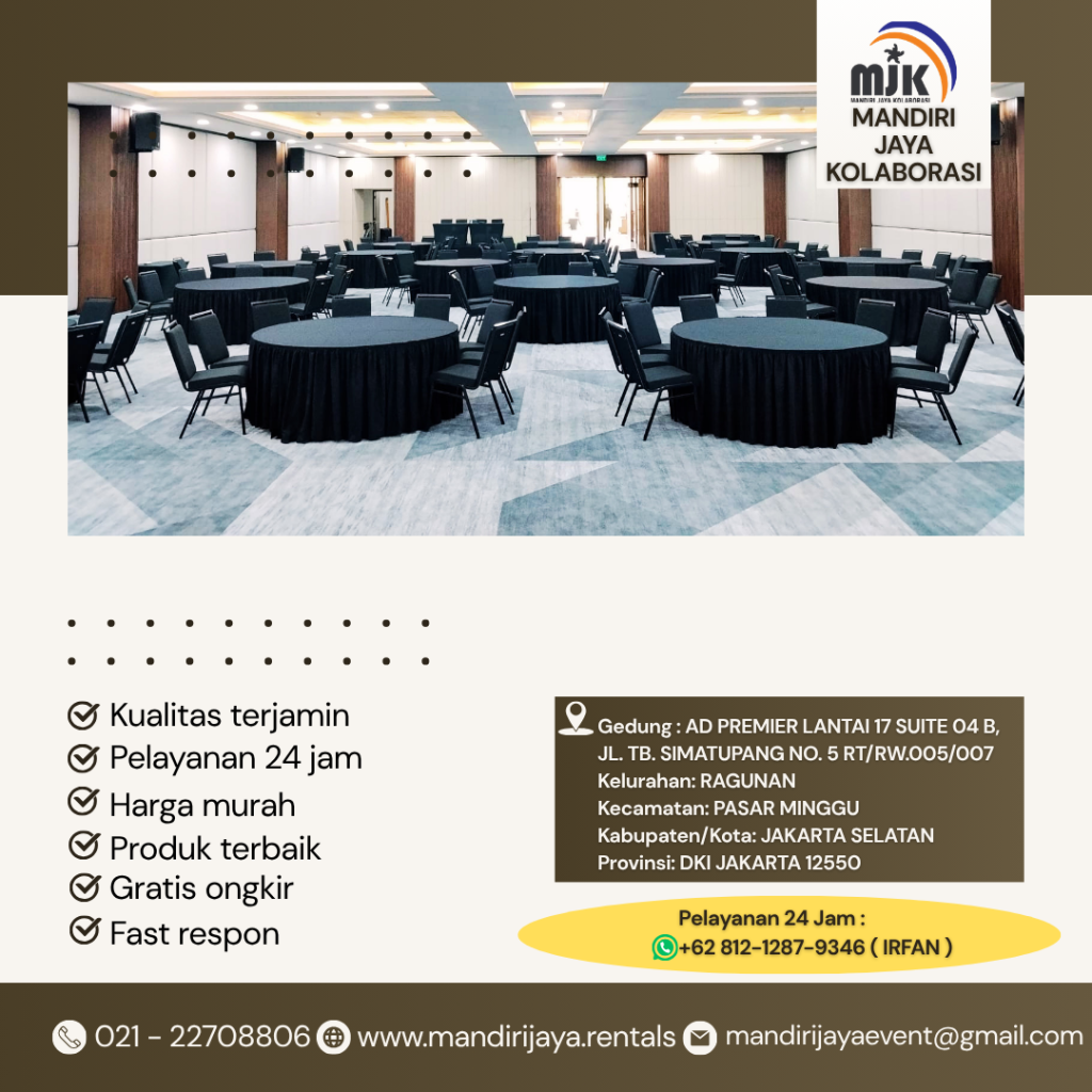 Sewa Meja Bundar Cover Taplak Meja Skirting Hitam Depok