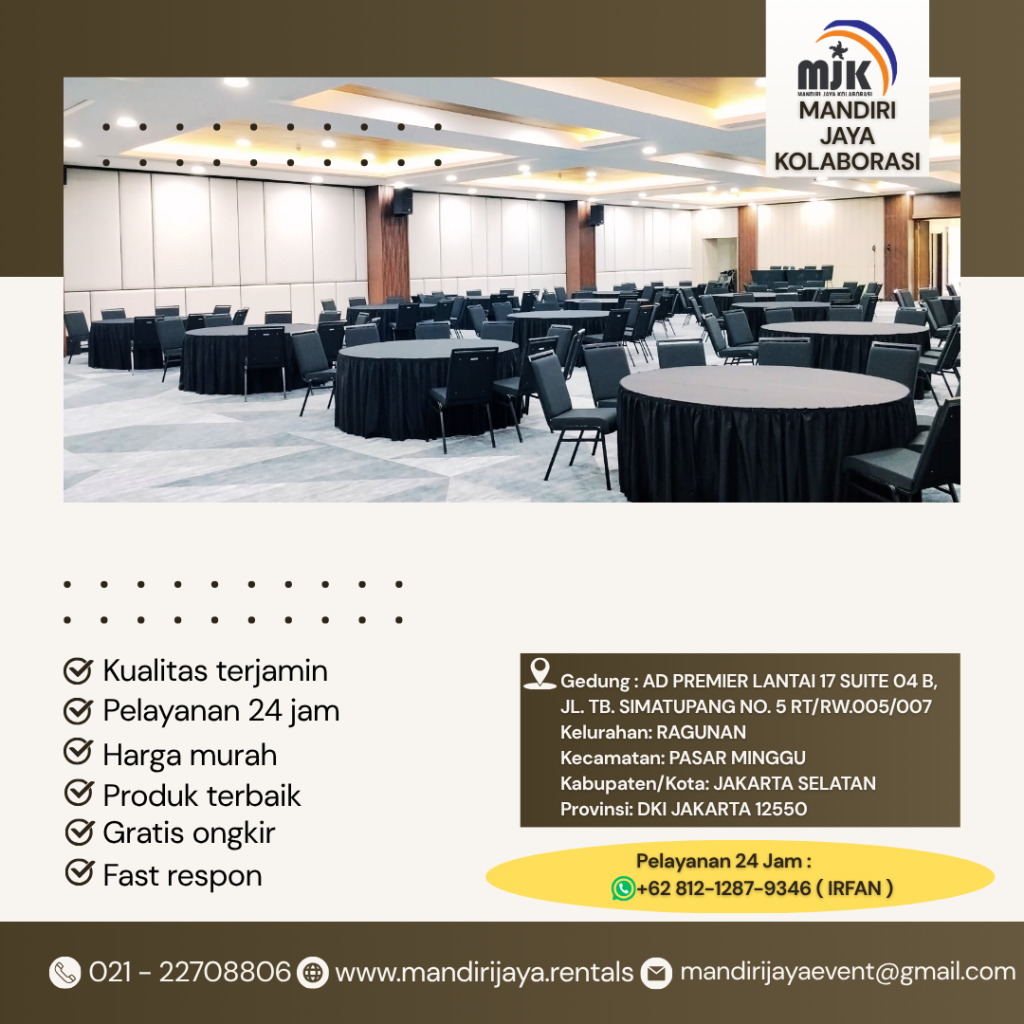 Sewa Meja Bundar Cover Taplak Meja Skirting Hitam Depok