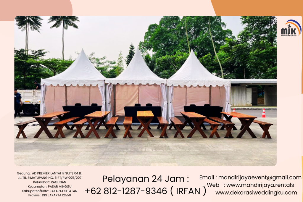 Sewa Tenda Sarnafil Putih,Plafon, Meja Kursi Taman Area Bekasi