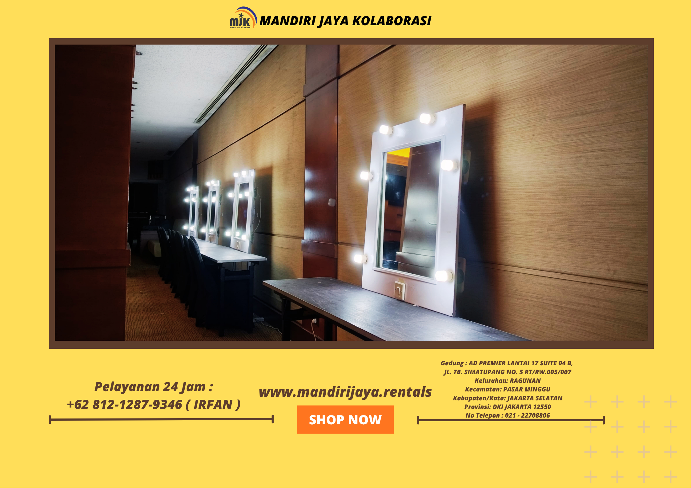 Sewa Cermin Rias Putih Plus Lampu Jakarta
