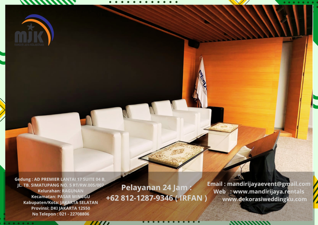 Sewa Kursi Kuliah Merah,Sofa,Meja Kaca VIP Putih Area Jakarta